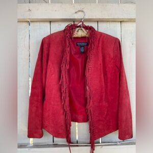Vintage Dialogue Vibrant Red Suede Women's Blazer